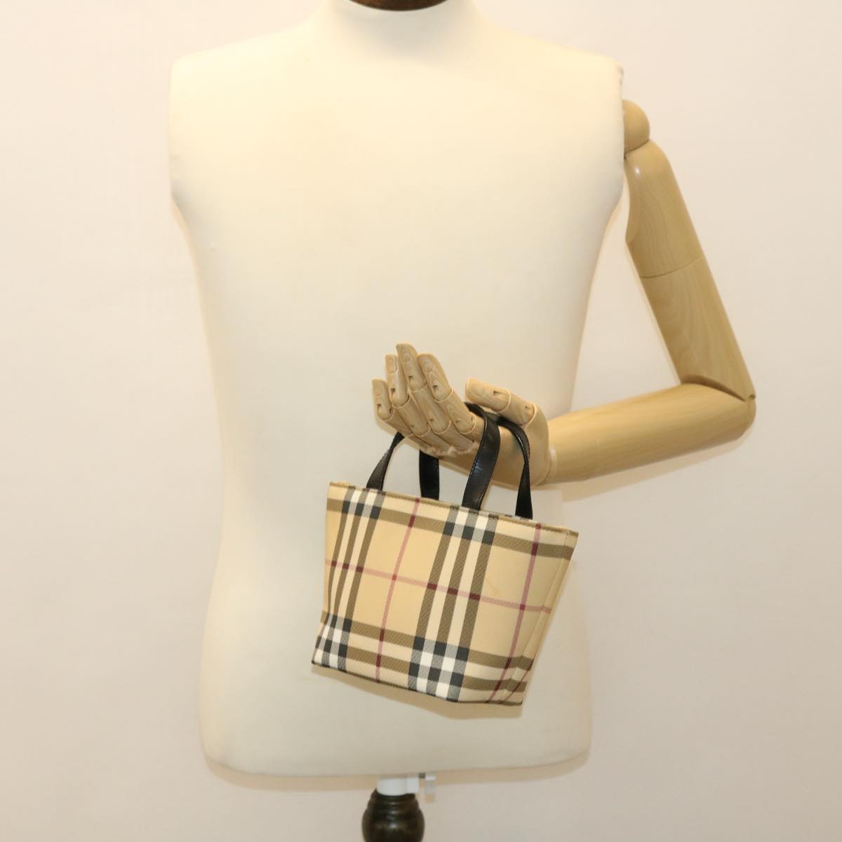 BURBERRY Nova Check Hand Bag PVC Leather Beige Auth yk6252