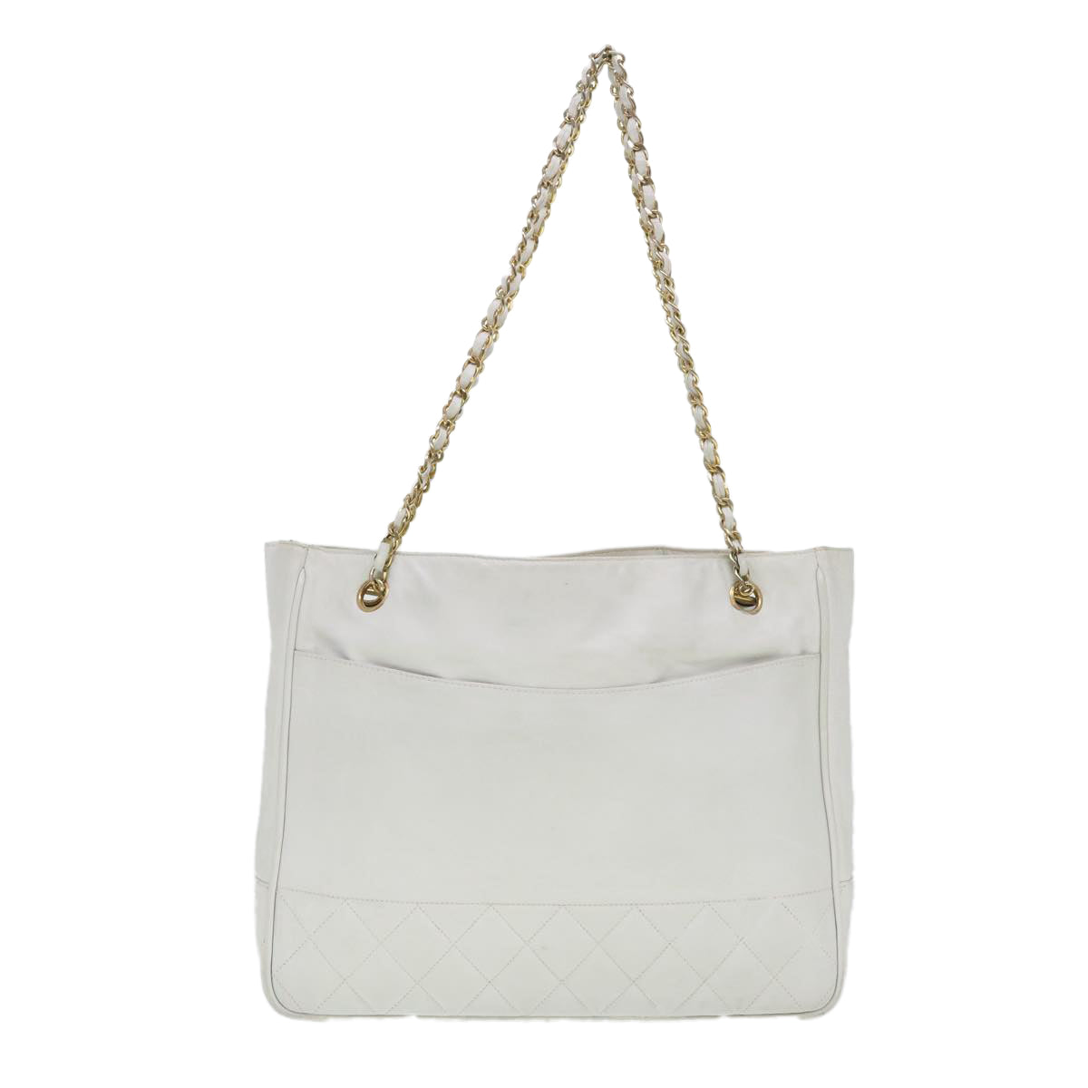 CHANEL Chain Shoulder Bag Lamb Skin White CC Auth yk6254