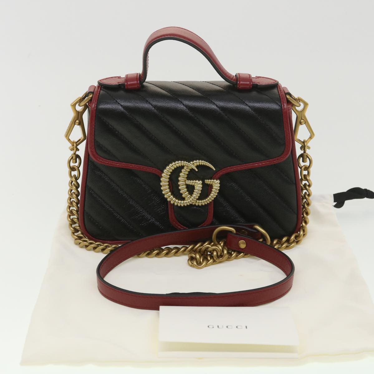 GUCCI GG Marmont Hand Bag Leather 2way Black 583571 Auth yk6261