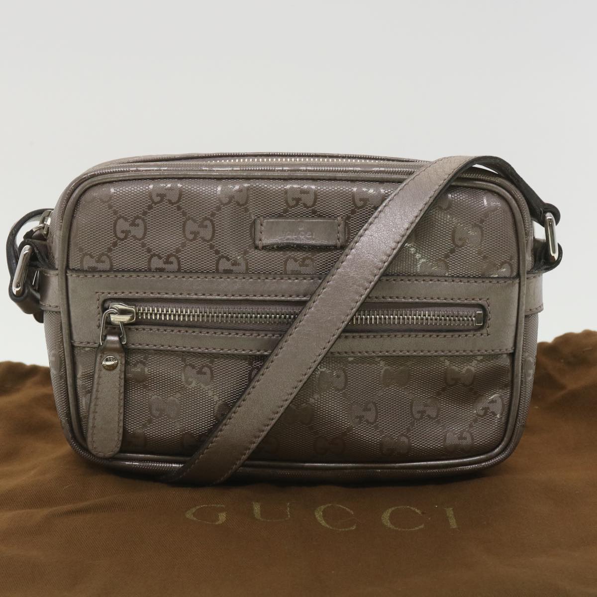 GUCCI GG Canvas Shoulder Bag Brown 201447 Auth yk6269