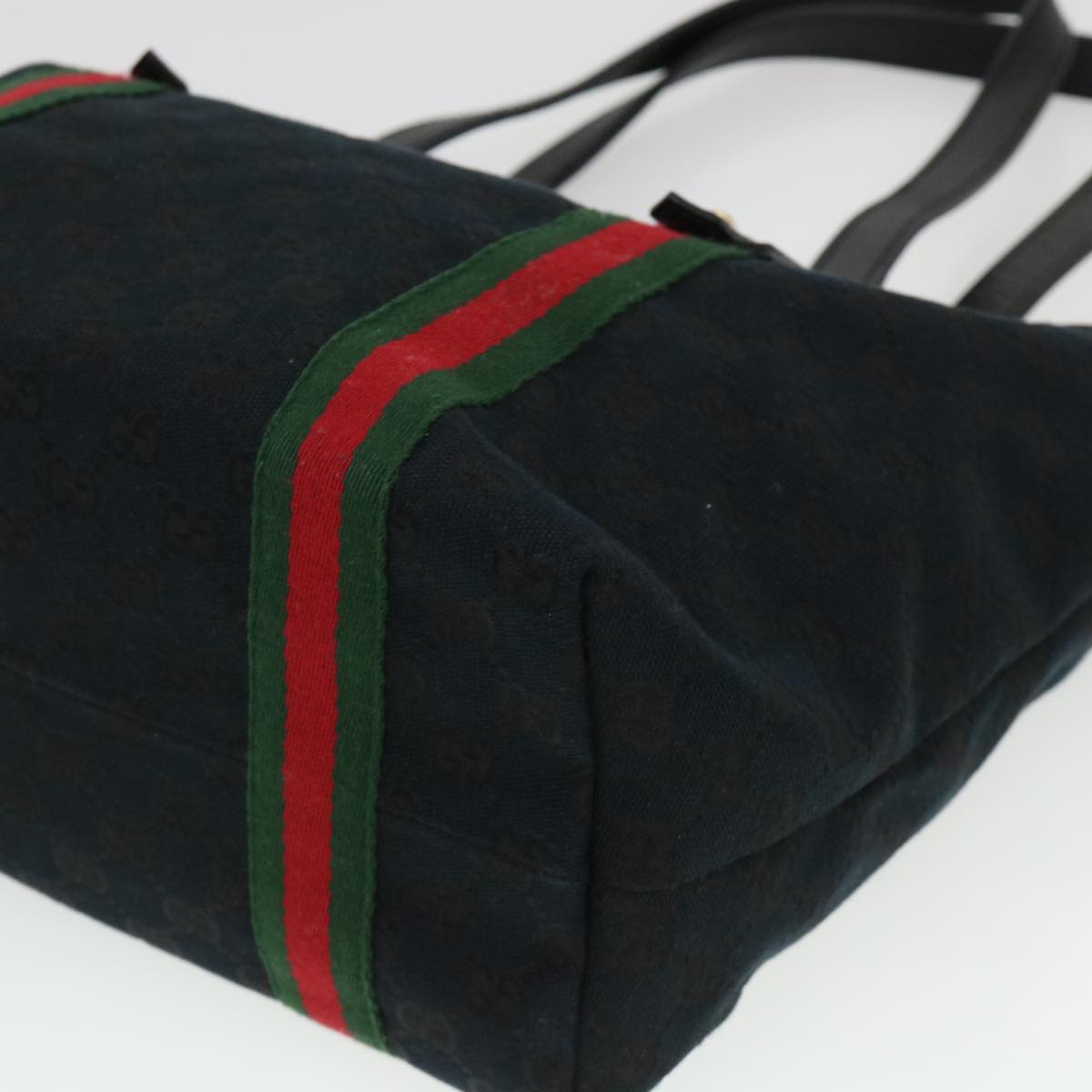 GUCCI GG Canvas Web Sherry Line Tote Bag Black Red Green 137396 Auth yk6284