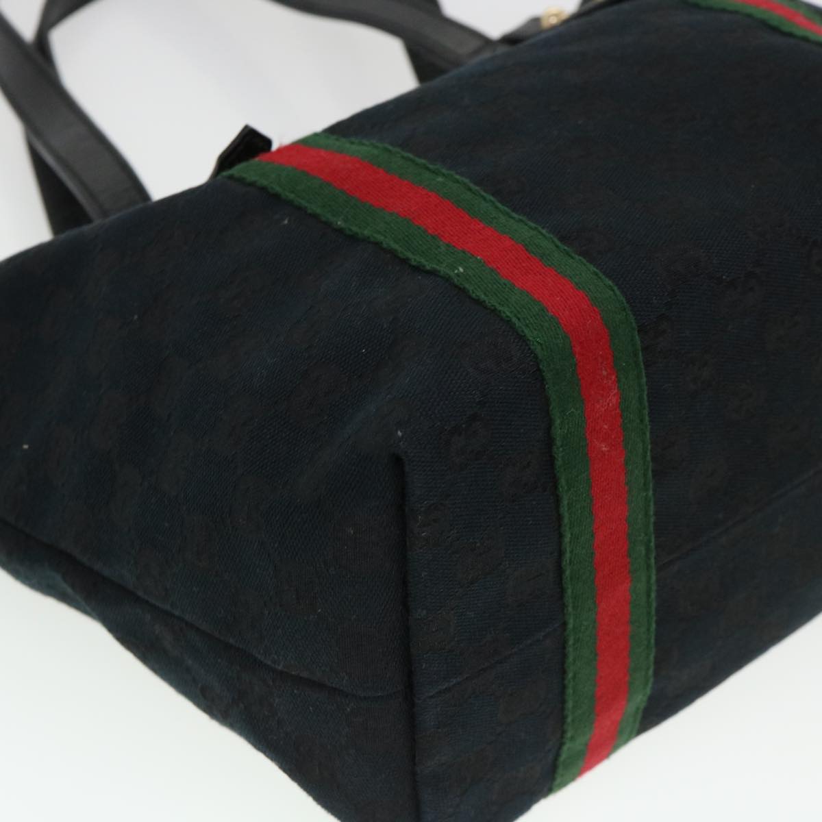 GUCCI GG Canvas Web Sherry Line Tote Bag Black Red Green 137396 Auth yk6284