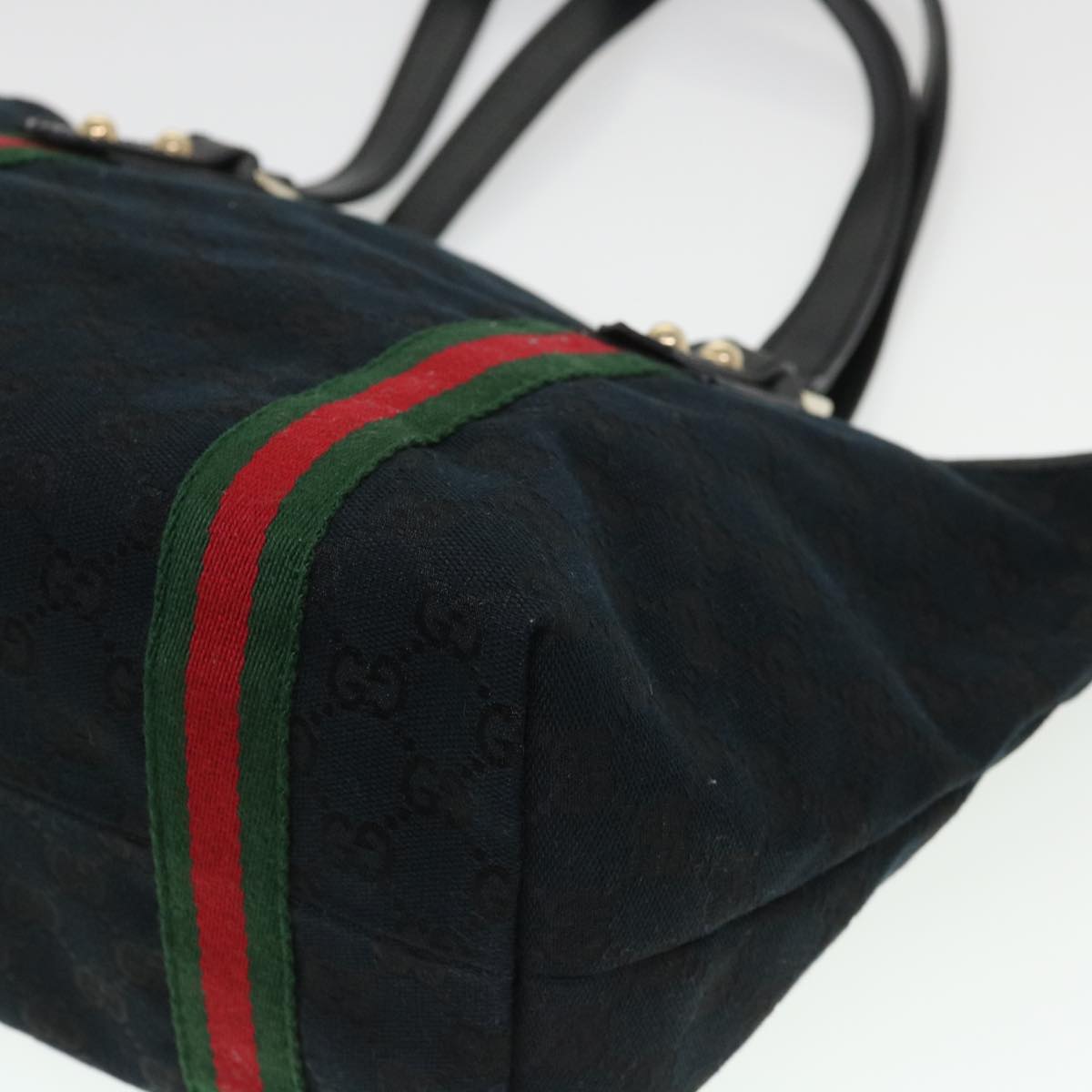 GUCCI GG Canvas Web Sherry Line Tote Bag Black Red Green 137396 Auth yk6284