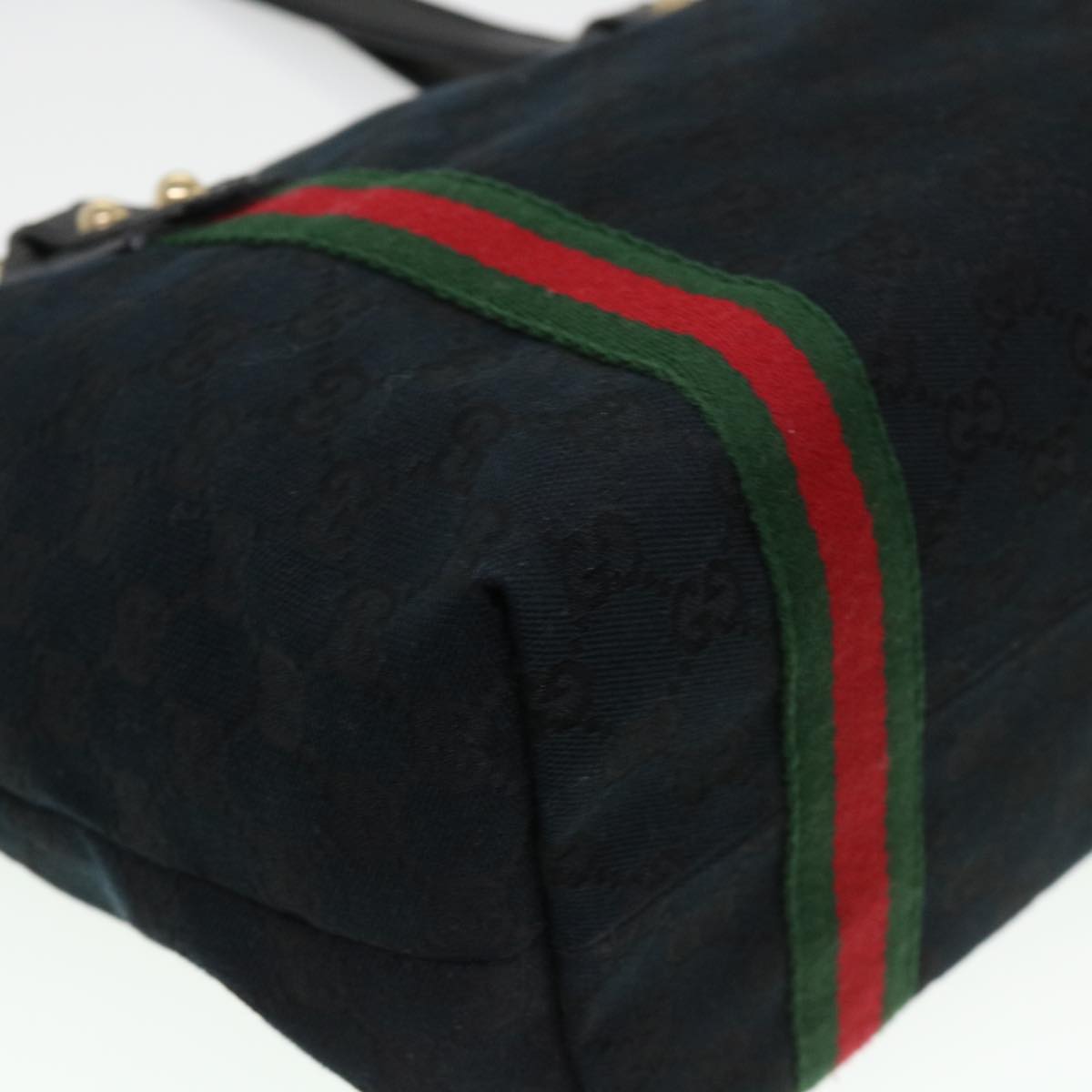 GUCCI GG Canvas Web Sherry Line Tote Bag Black Red Green 137396 Auth yk6284