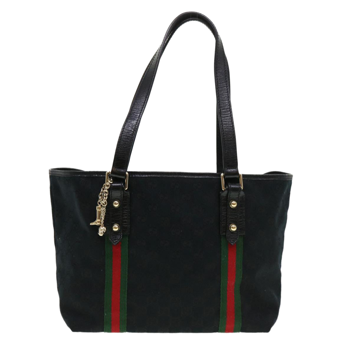 GUCCI GG Canvas Web Sherry Line Tote Bag Black Red Green 137396 Auth yk6284