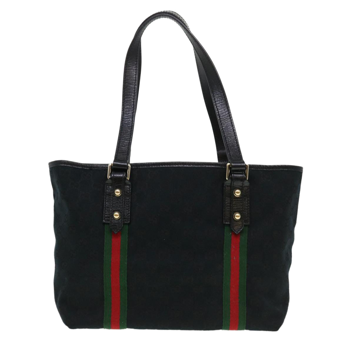 GUCCI GG Canvas Web Sherry Line Tote Bag Black Red Green 137396 Auth yk6284 - 0