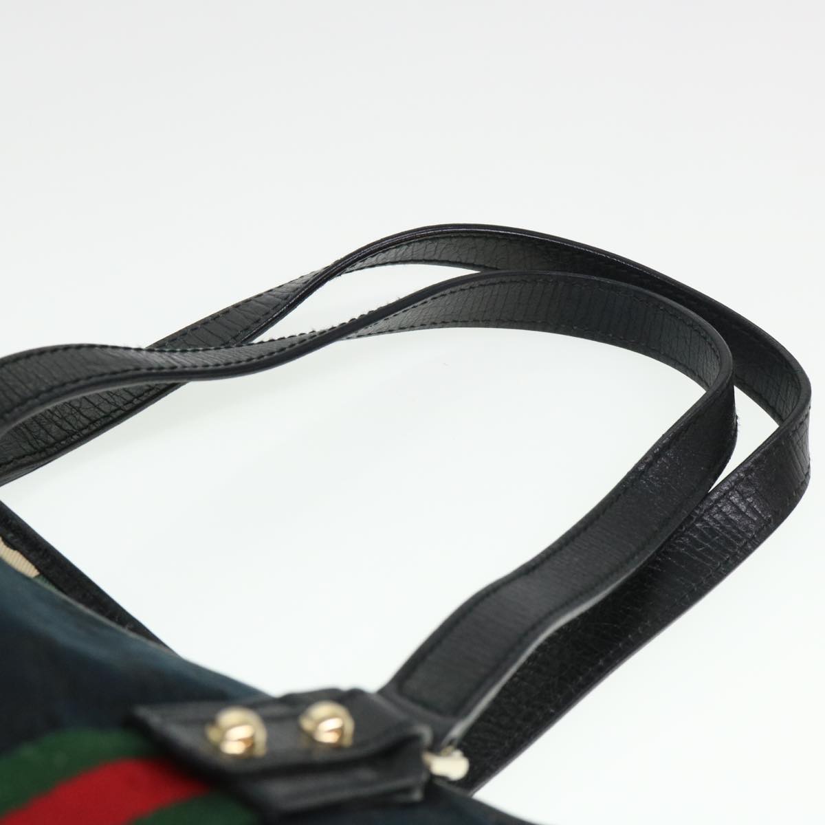 GUCCI GG Canvas Web Sherry Line Tote Bag Black Red Green 137396 Auth yk6284