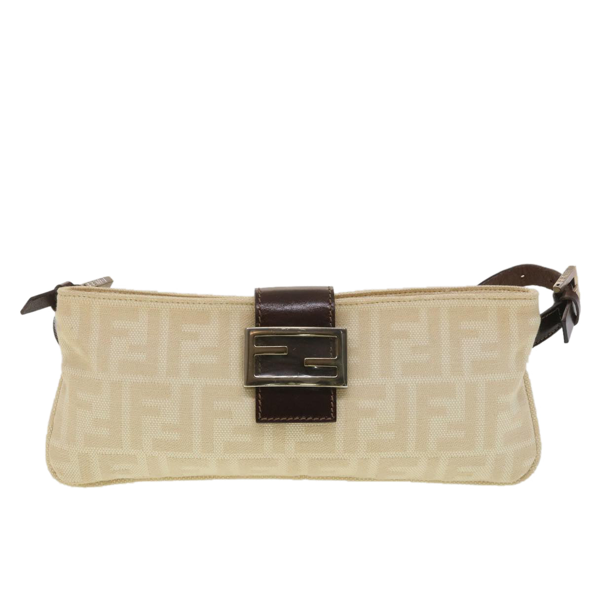 FENDI Zucca Canvas Mamma Baguette Shoulder Bag Beige Auth yk6309