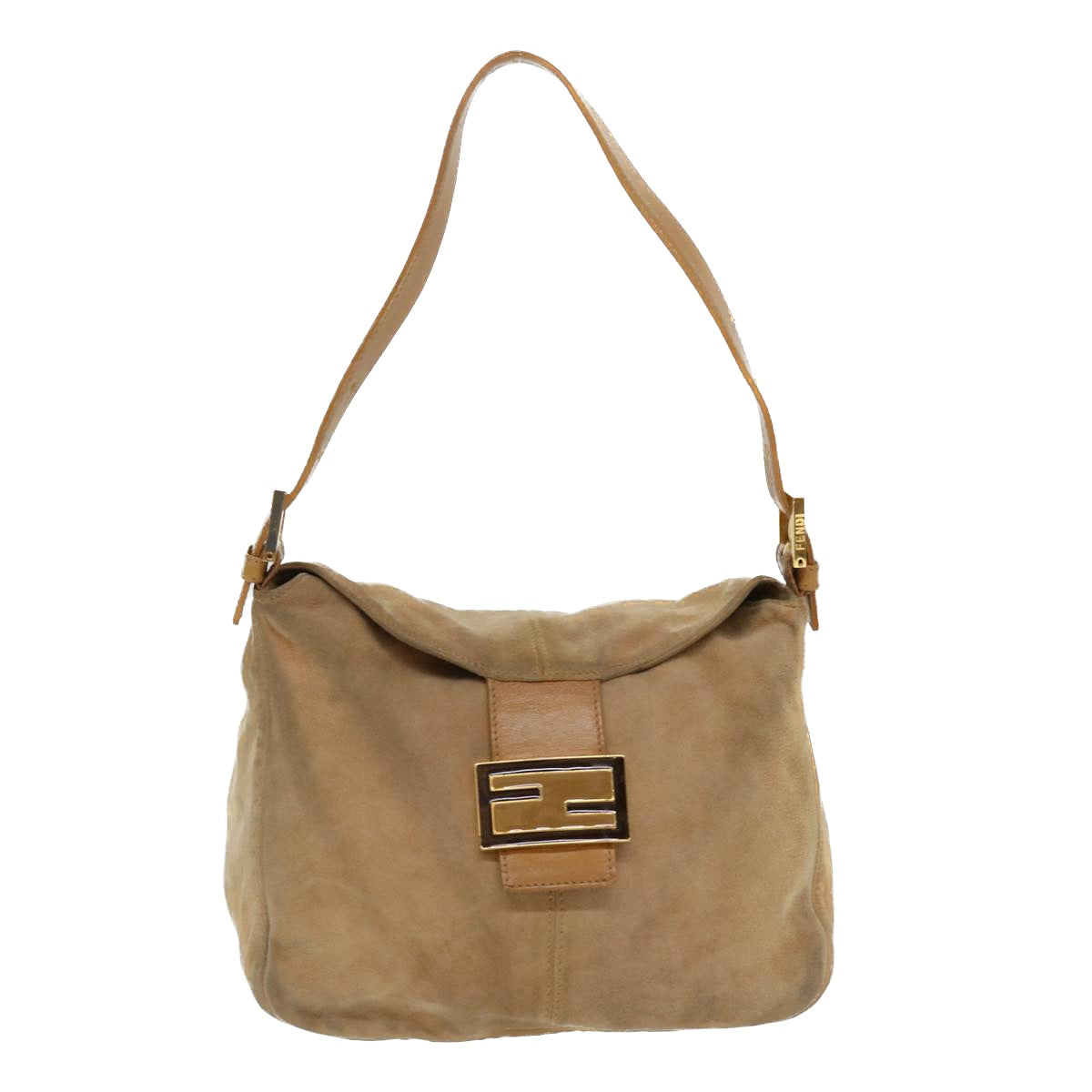 FENDI Mamma Baguette Shoulder Bag Suede Beige 2370/26426 Auth yk6310