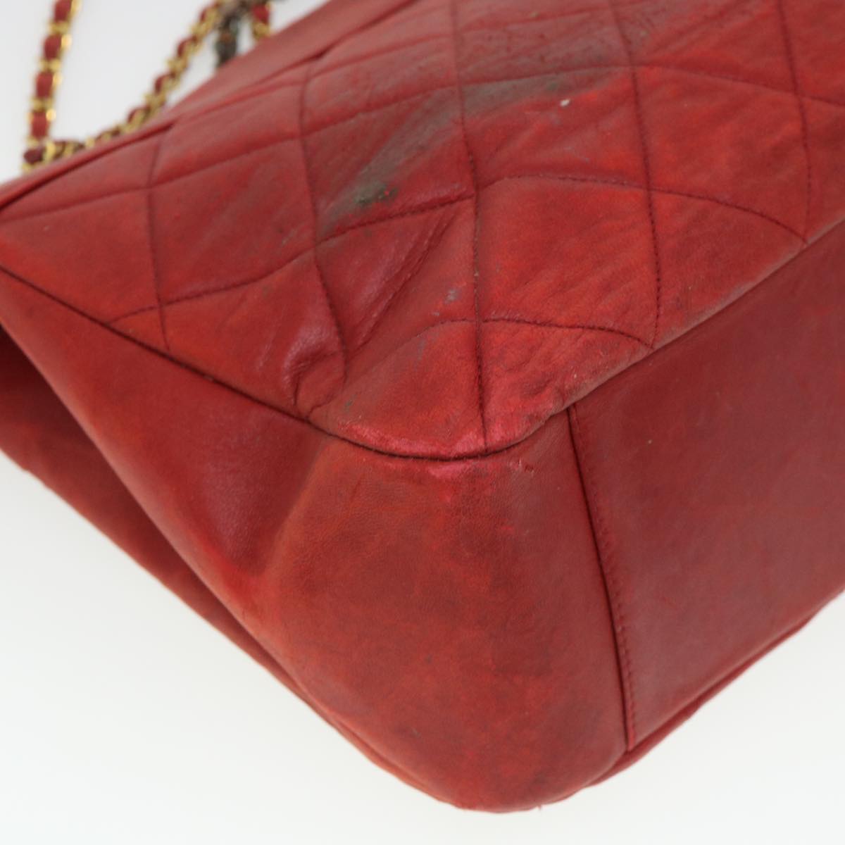 CHANEL Matelasse Chain Shoulder Bag Lamb Skin Red CC Auth yk6320B