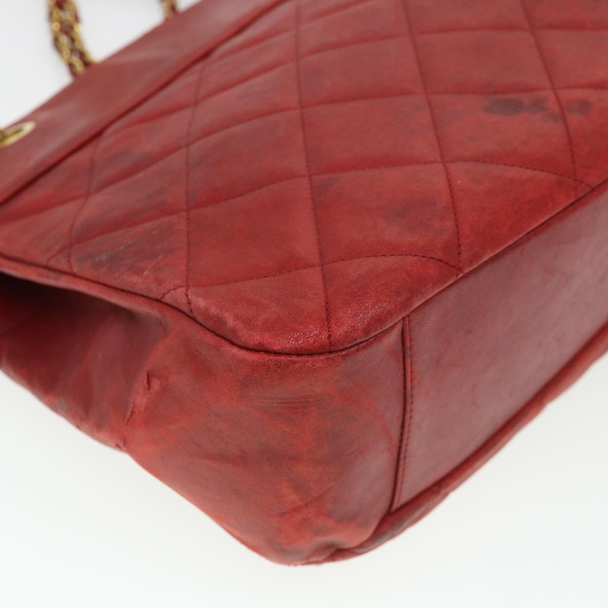 CHANEL Matelasse Chain Shoulder Bag Lamb Skin Red CC Auth yk6320B