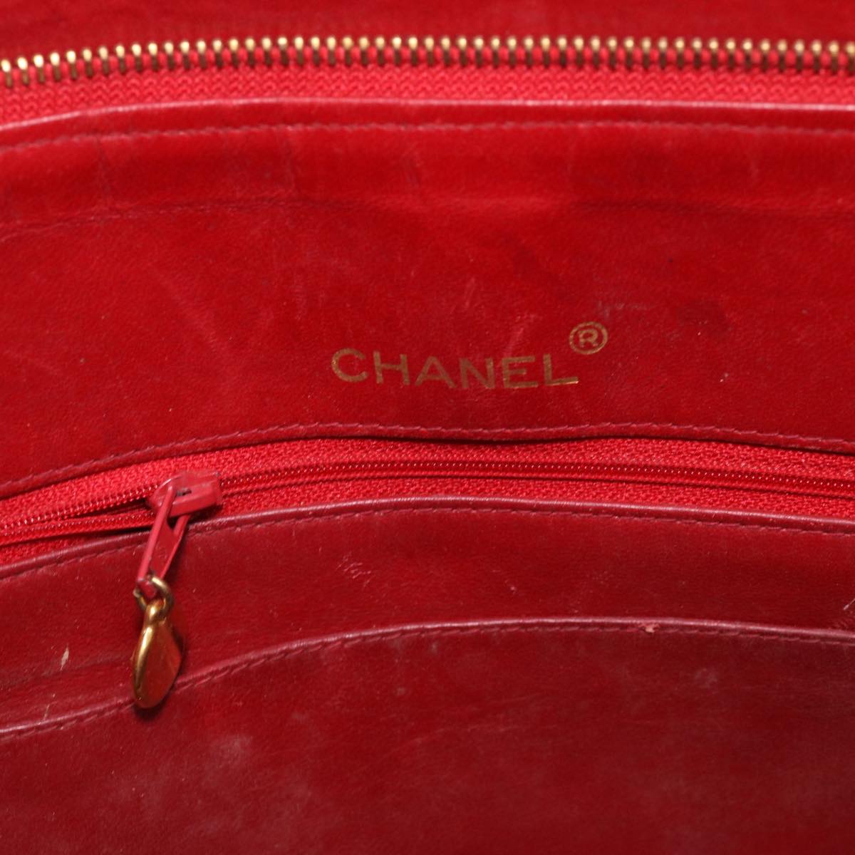 CHANEL Matelasse Chain Shoulder Bag Lamb Skin Red CC Auth yk6320B