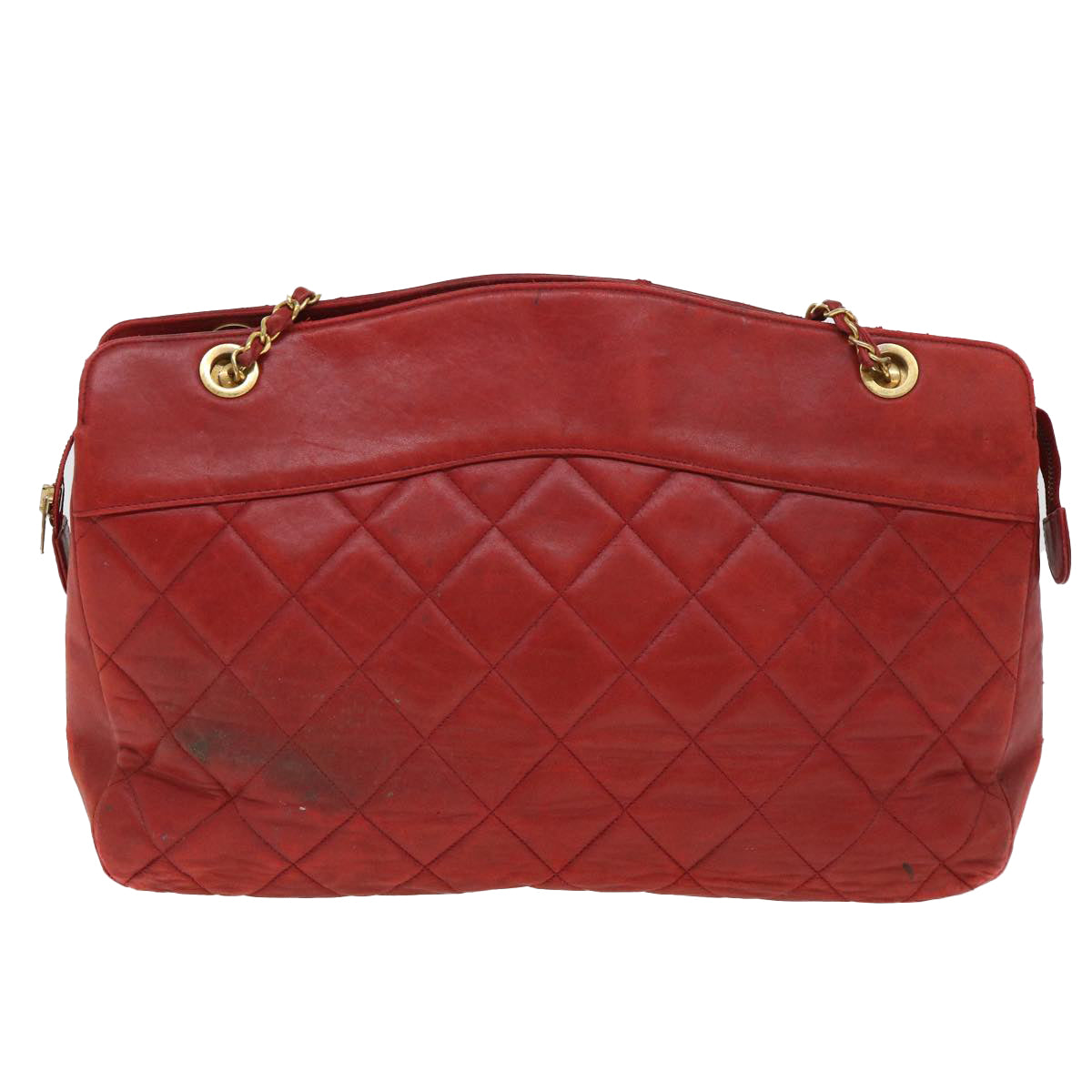 CHANEL Matelasse Chain Shoulder Bag Lamb Skin Red CC Auth yk6320B