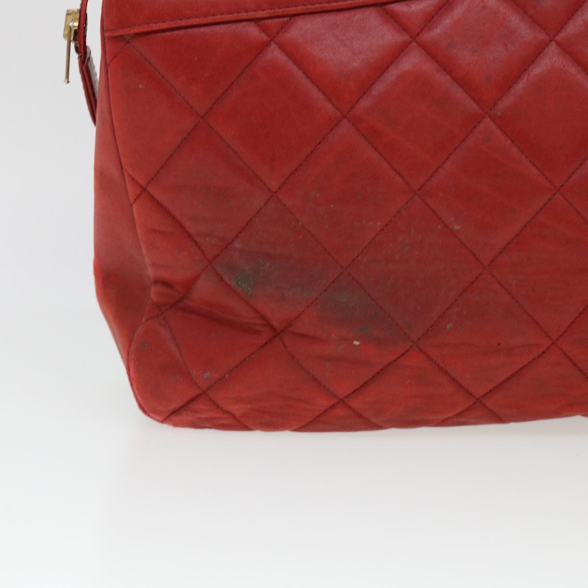 CHANEL Matelasse Chain Shoulder Bag Lamb Skin Red CC Auth yk6320B