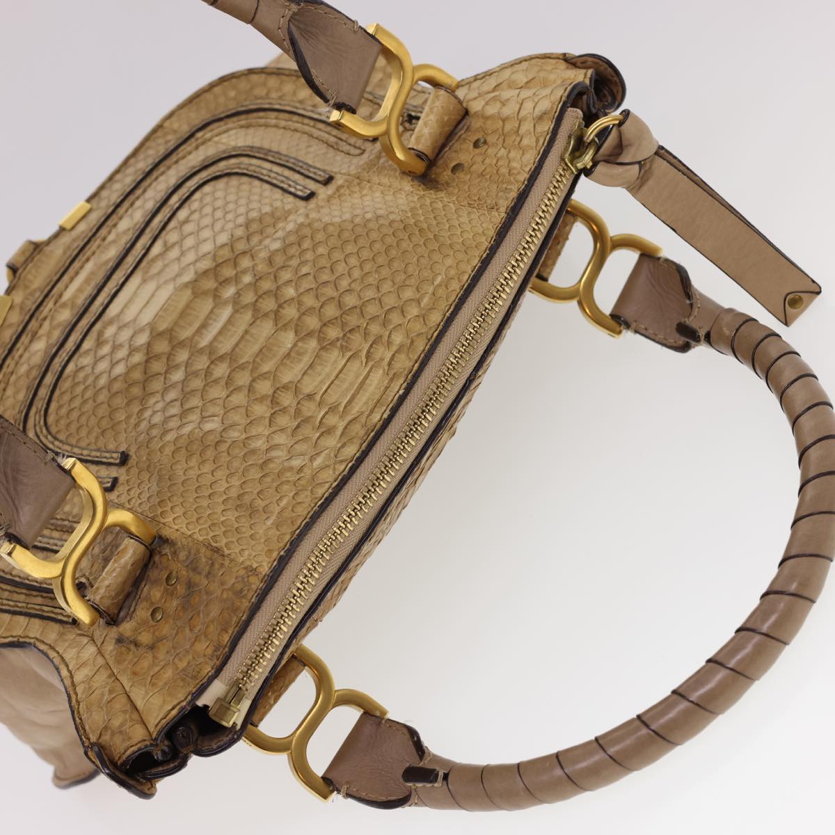 Chloe Snake Pattern Mercy Hand Bag Leather Beige Auth yk6378