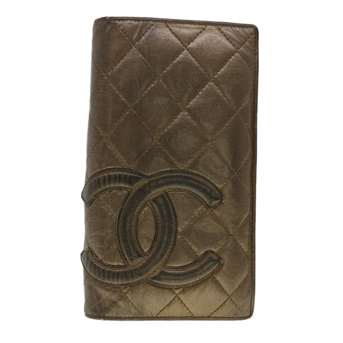 CHANEL Cambon Line Long Wallet Leather Brown CC Auth yk6391