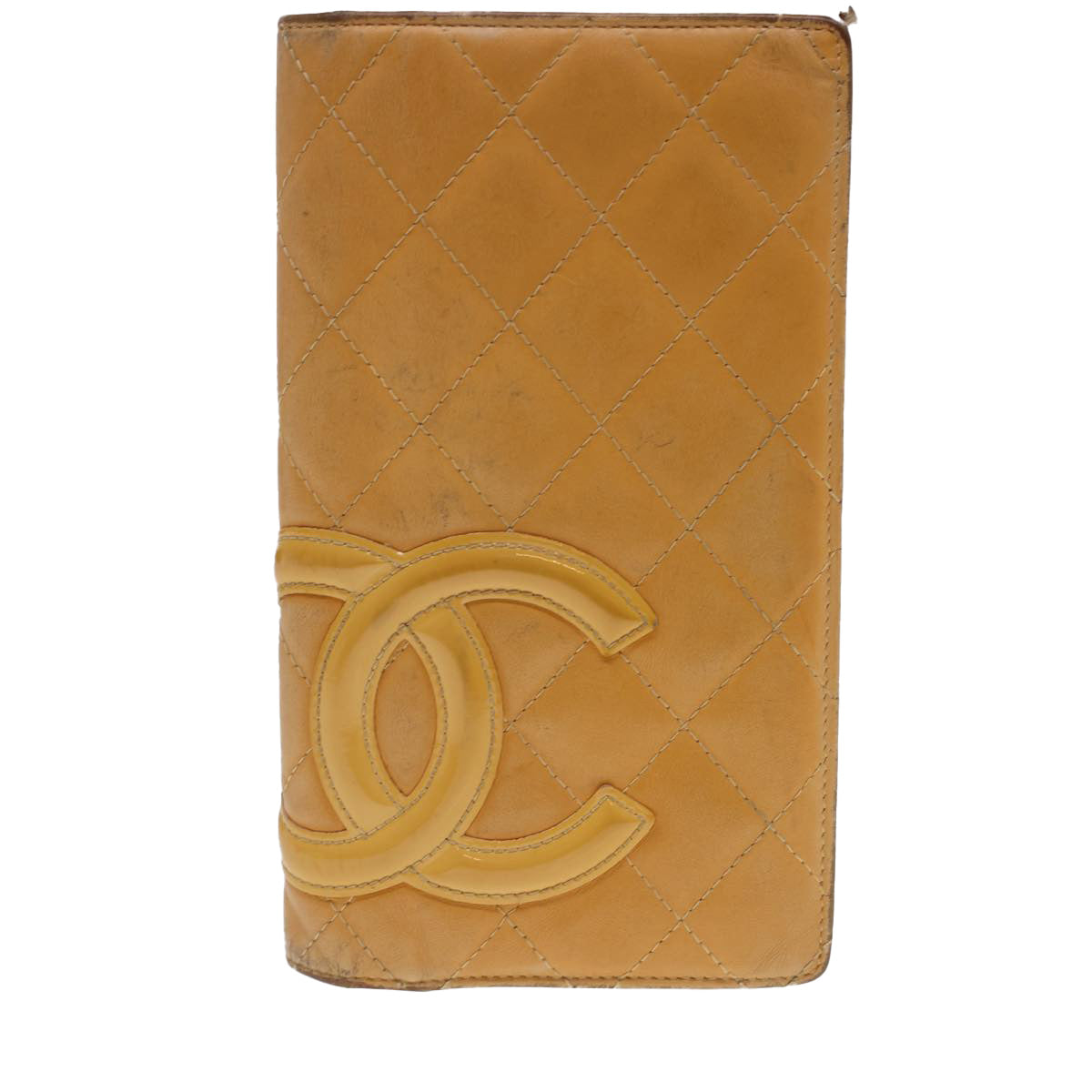 CHANEL Cambon Line Long Wallet Leather Beige CC Auth yk6392