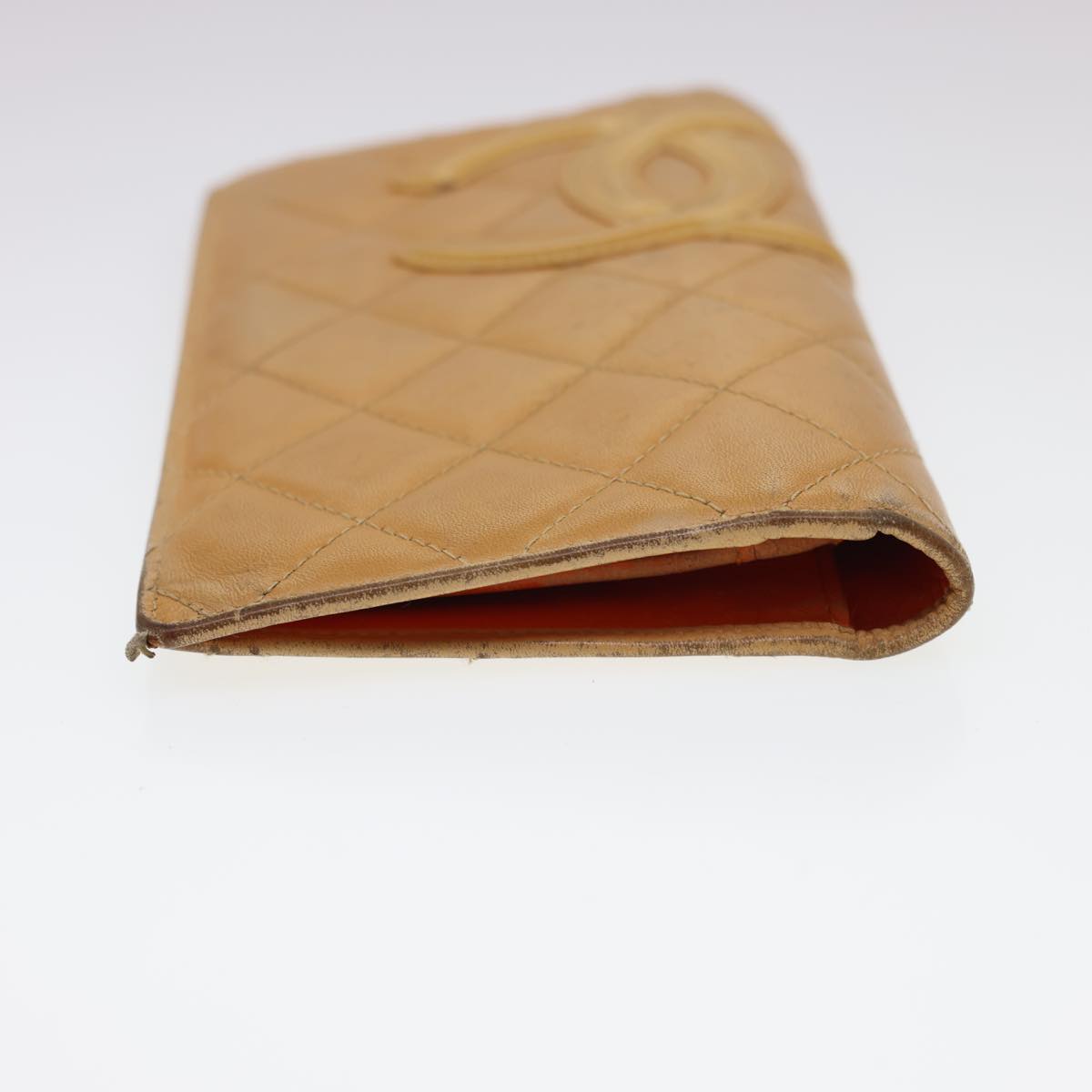 CHANEL Cambon Line Long Wallet Leather Beige CC Auth yk6392