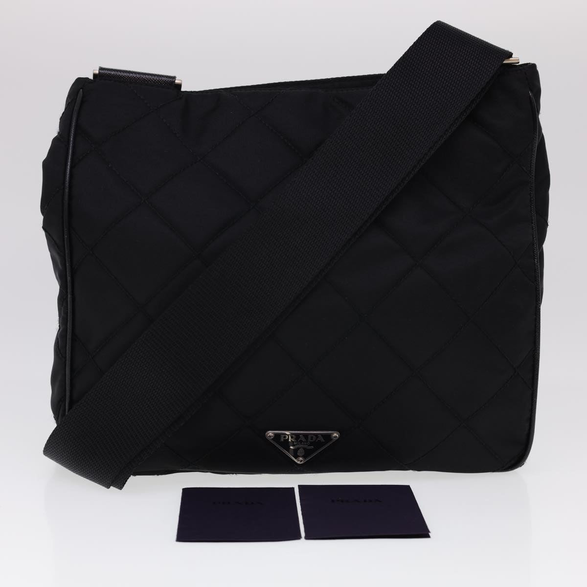 PRADA Quilted Shoulder Bag Nylon Black Auth yk6396