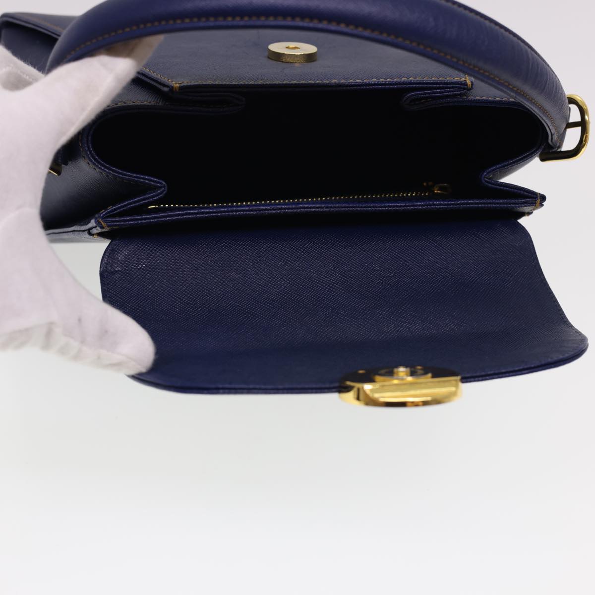 VALENTINO Hand Bag Leather 2way Navy Auth yk6399