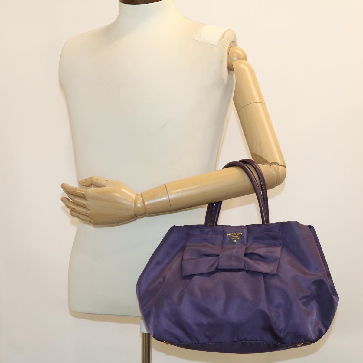 PRADA Ribbon Hand Bag Nylon Purple Auth yk6408