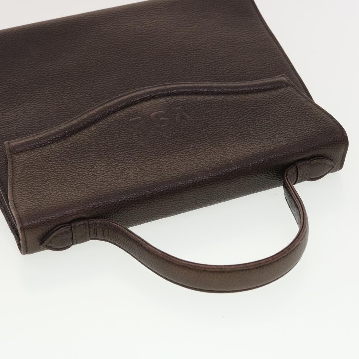 SAINT LAURENT Hand Bag Leather Brown Auth yk6458
