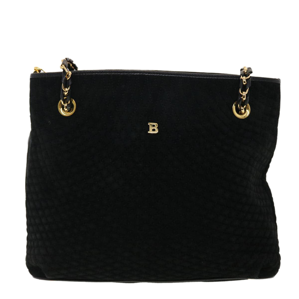 BALLY Quilted Chain Shoulder Bag Suede Black Auth yk6466