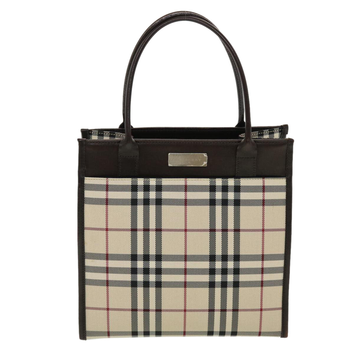 BURBERRY Nova Check Hand Bag Nylon Beige Auth yk6467