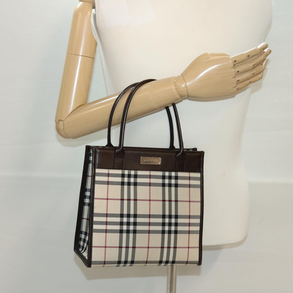 BURBERRY Nova Check Hand Bag Nylon Beige Auth yk6467