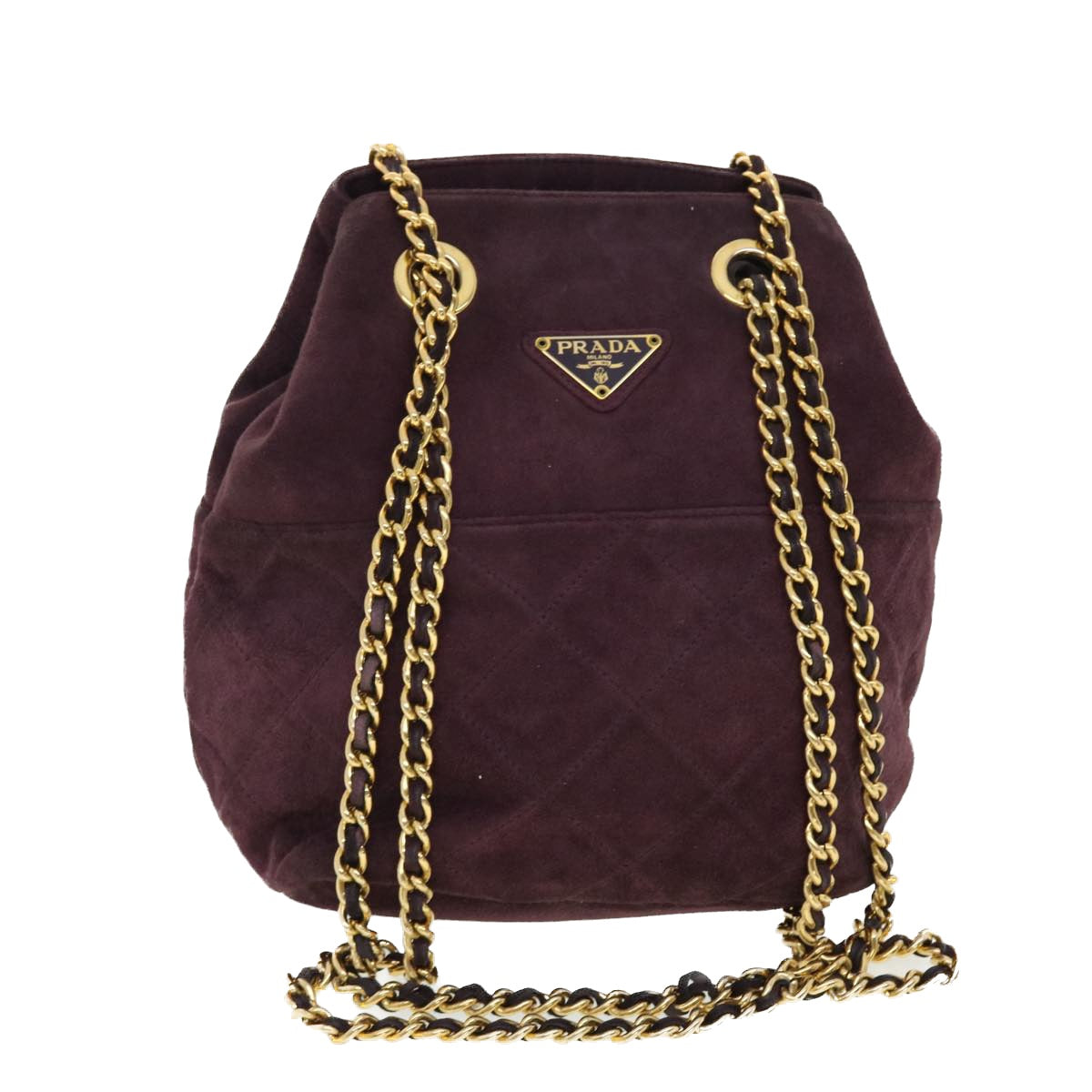 PRADA Quilted Chain Shoulder Bag Suede Purple Auth yk6500