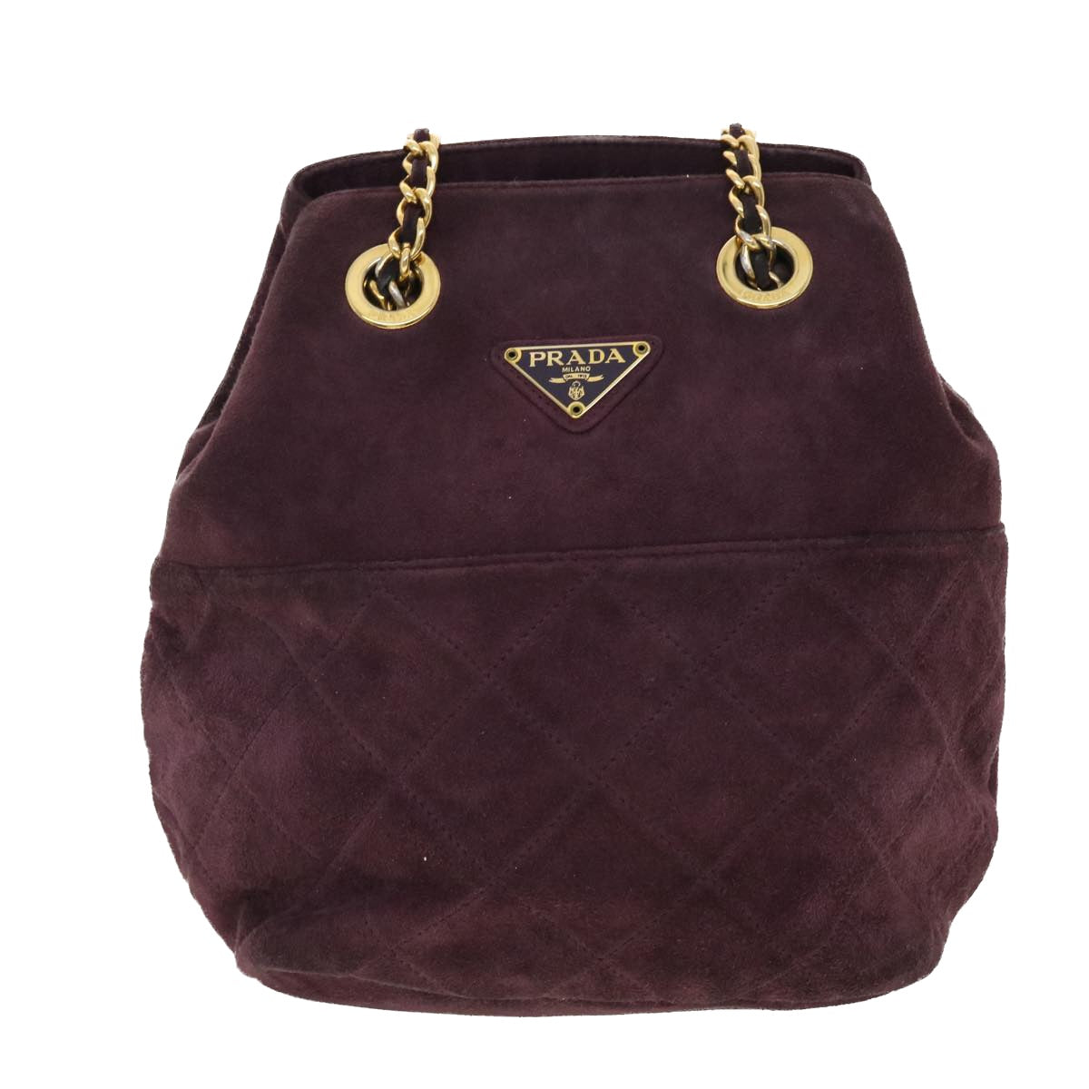 PRADA Quilted Chain Shoulder Bag Suede Purple Auth yk6500