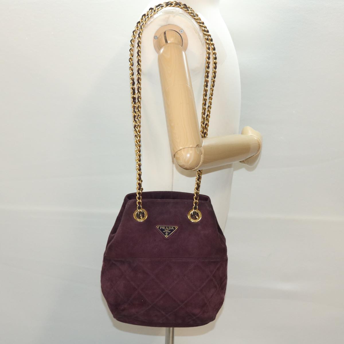 PRADA Quilted Chain Shoulder Bag Suede Purple Auth yk6500