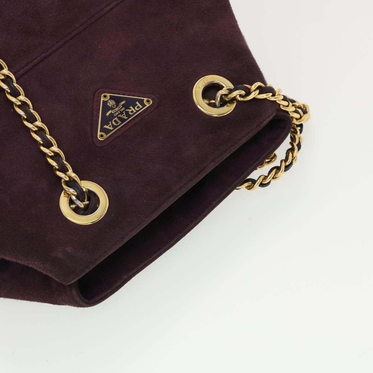 PRADA Quilted Chain Shoulder Bag Suede Purple Auth yk6500