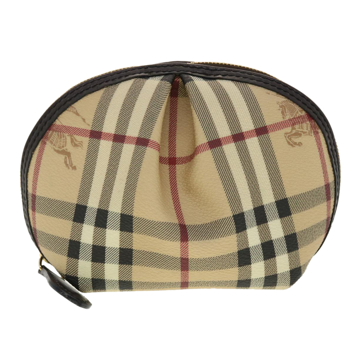 BURBERRY Nova Check Pouch PVC Leather Beige Black Red Auth yk6509