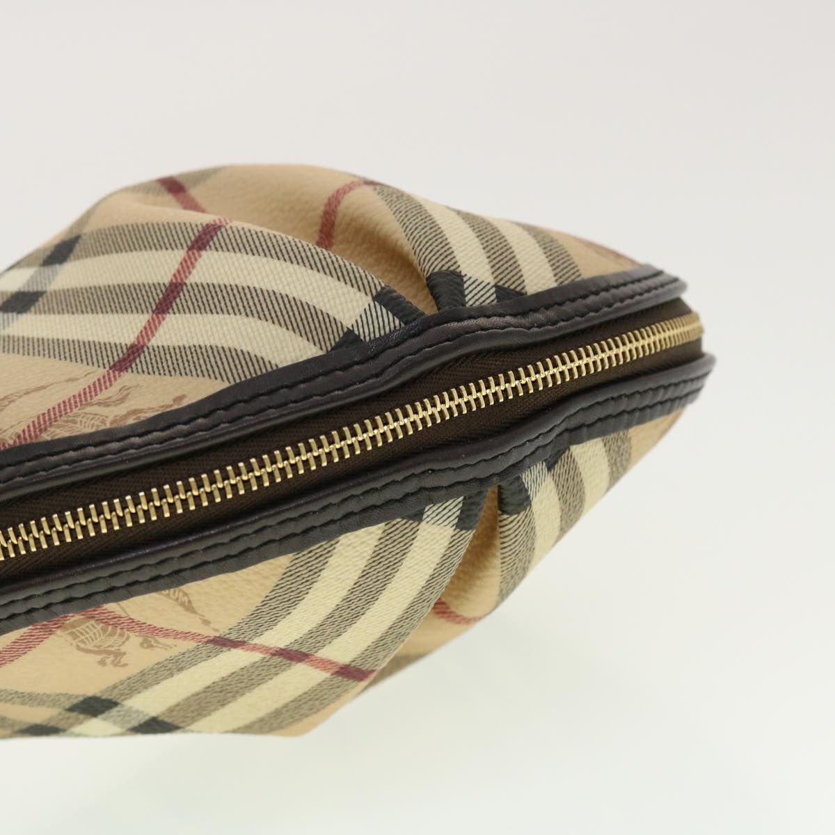 BURBERRY Nova Check Pouch PVC Leather Beige Black Red Auth yk6509