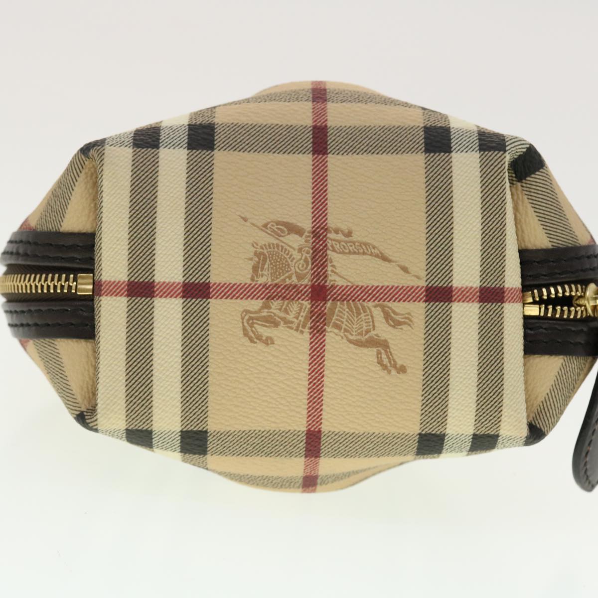 BURBERRY Nova Check Pouch PVC Leather Beige Black Red Auth yk6509