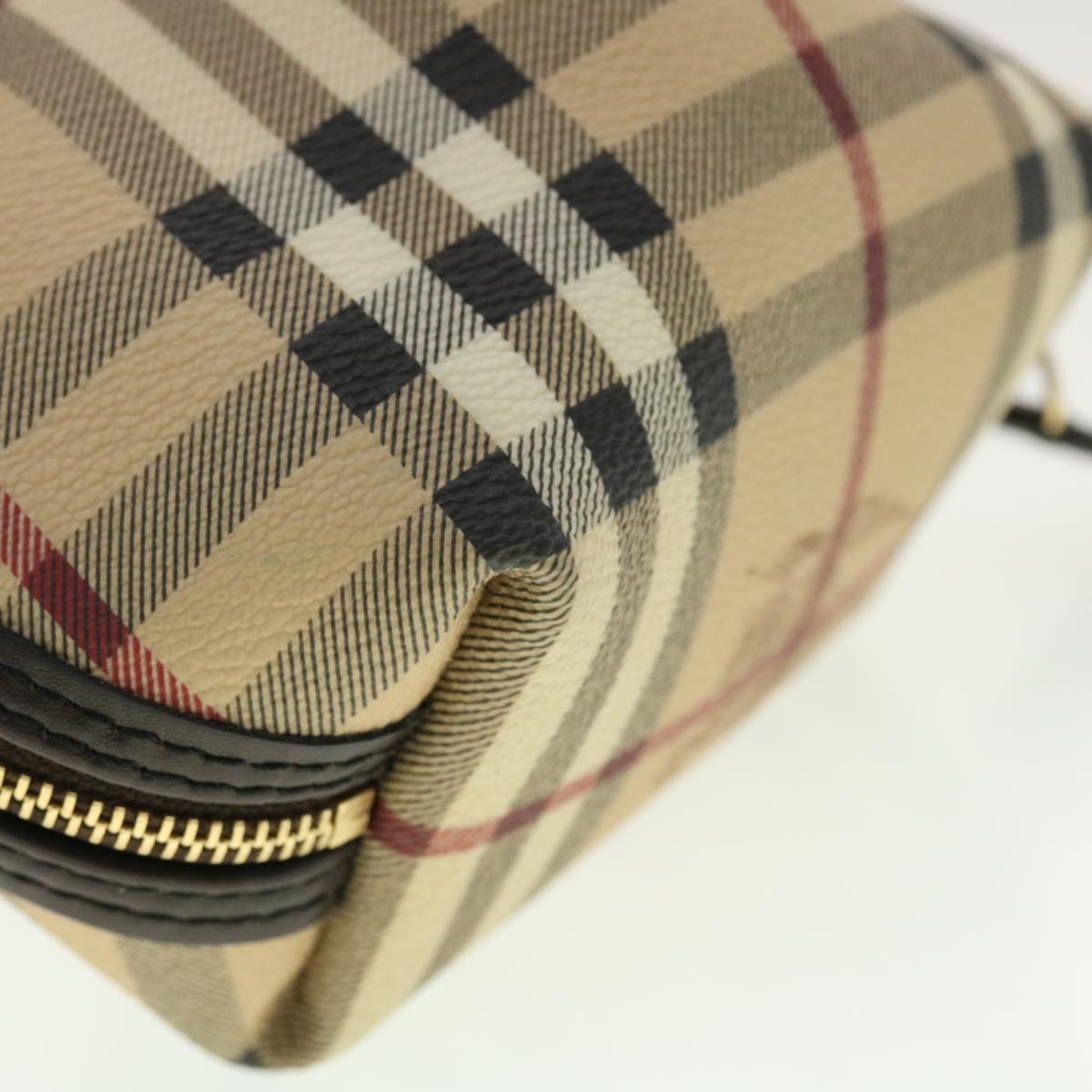 BURBERRY Nova Check Pouch PVC Leather Beige Black Red Auth yk6509