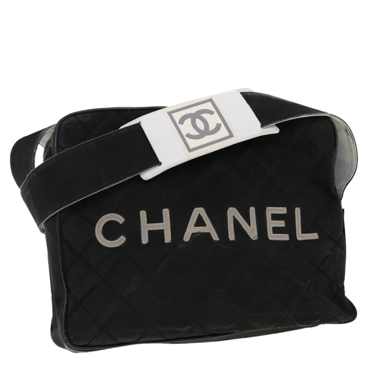 CHANEL Sports Matelasse Shoulder Bag Canvas Black White CC Auth yk6515