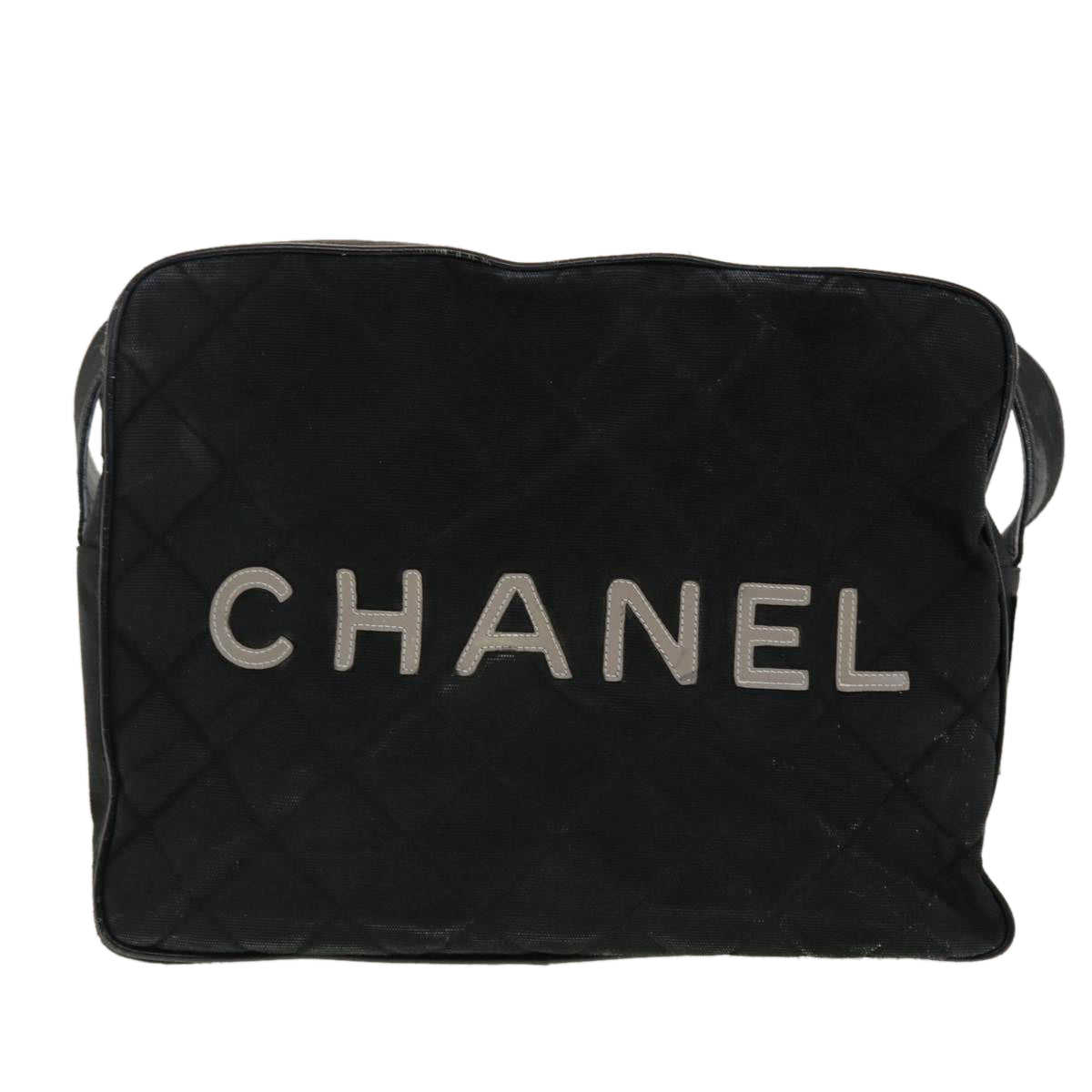 CHANEL Sports Matelasse Shoulder Bag Canvas Black White CC Auth yk6515