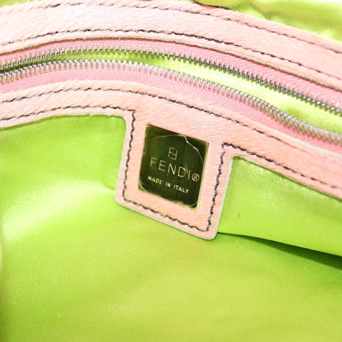 FENDI Floral Tote Bag Wool Harako Leather Green Pink Auth yk6518