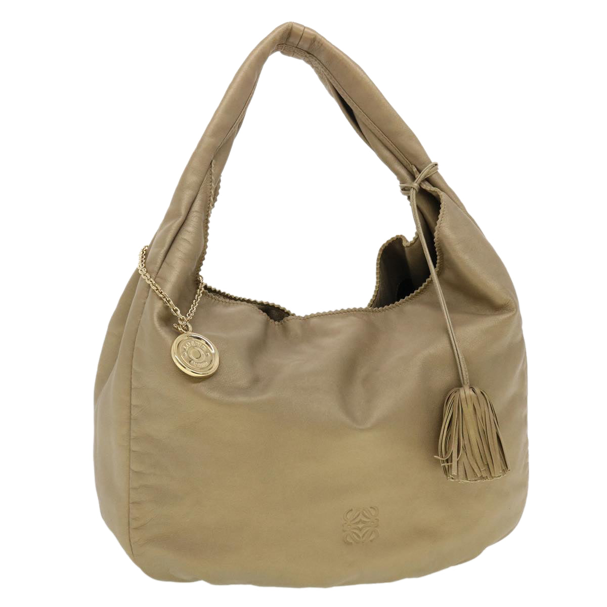 LOEWE Shoulder Bag Leather Beige Auth yk6519