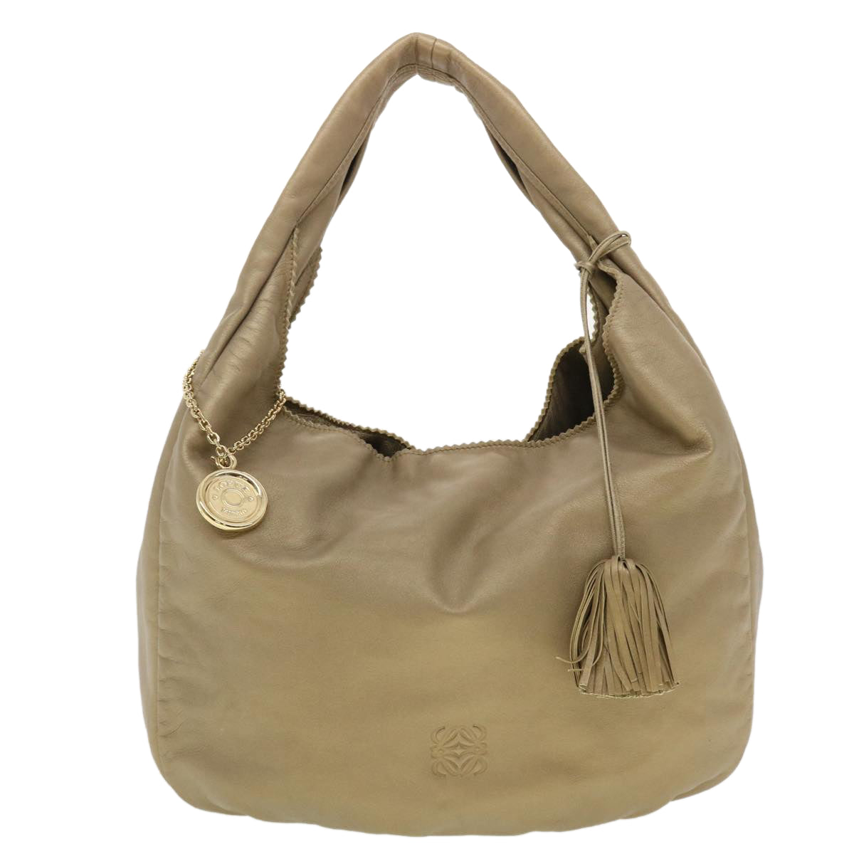 LOEWE Shoulder Bag Leather Beige Auth yk6519