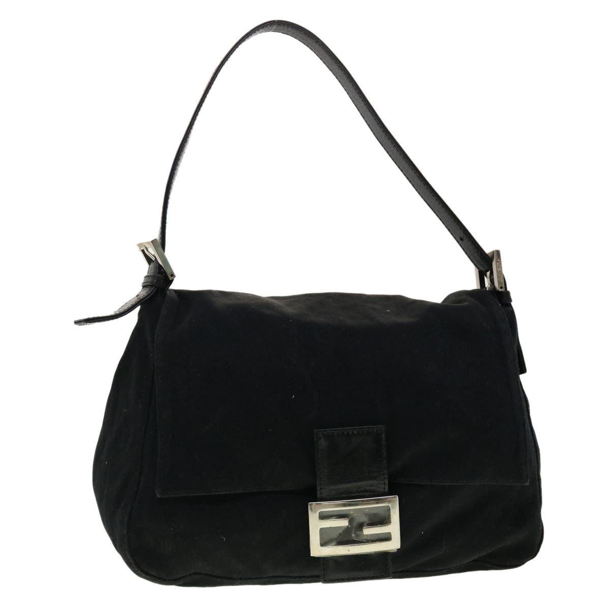 FENDI Mamma Baguette Shoulder Bag Nylon Black Auth yk6524