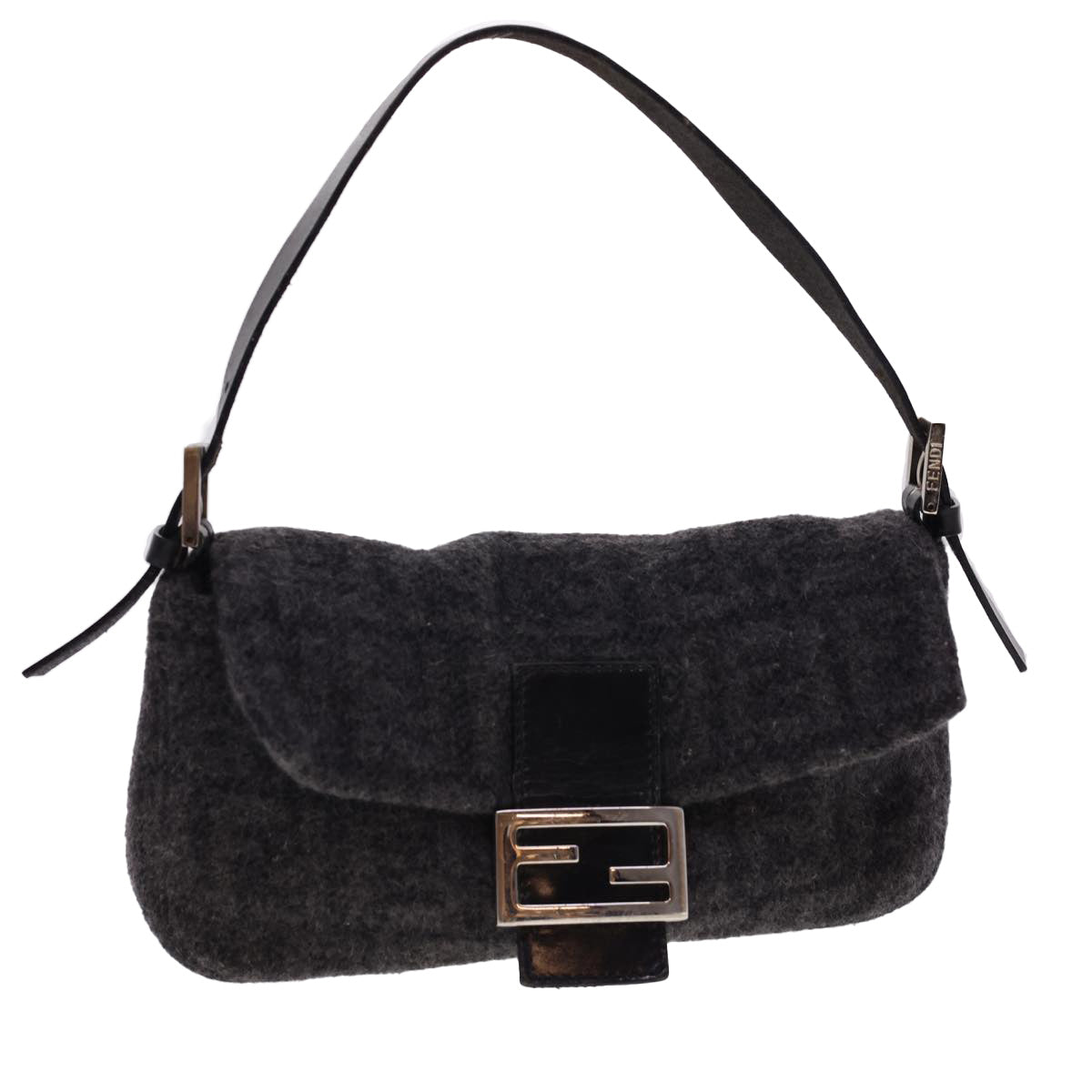 FENDI Zucca Canvas Mamma Baguette Shoulder Bag Cotton Gray Auth yk6531