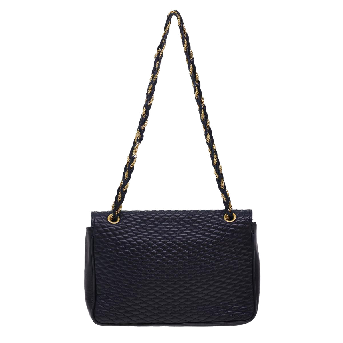 BALLY Quilted Chain Shoulder Bag Leather Navy Auth yk6540 - 0