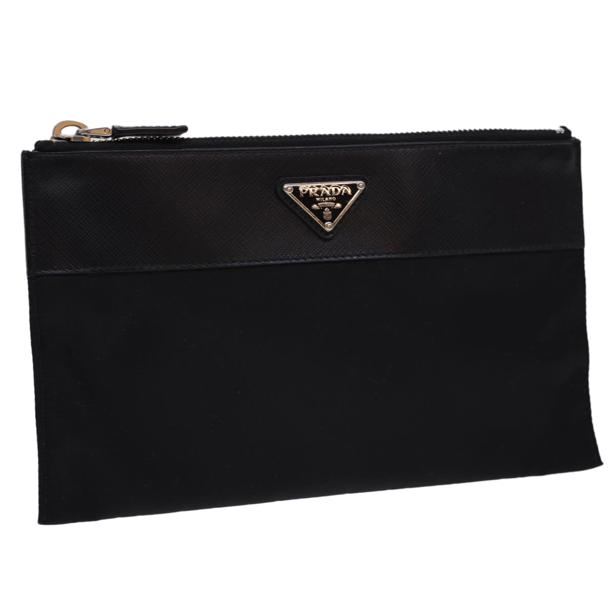 PRADA Pouch Nylon Leather Black Auth yk6556