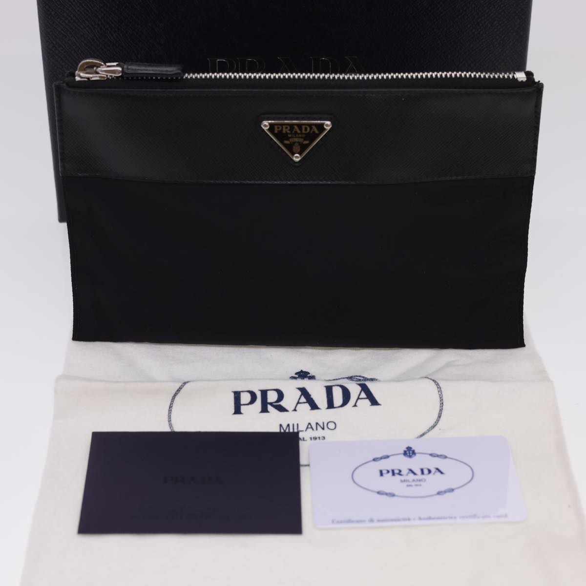 PRADA Pouch Nylon Leather Black Auth yk6556