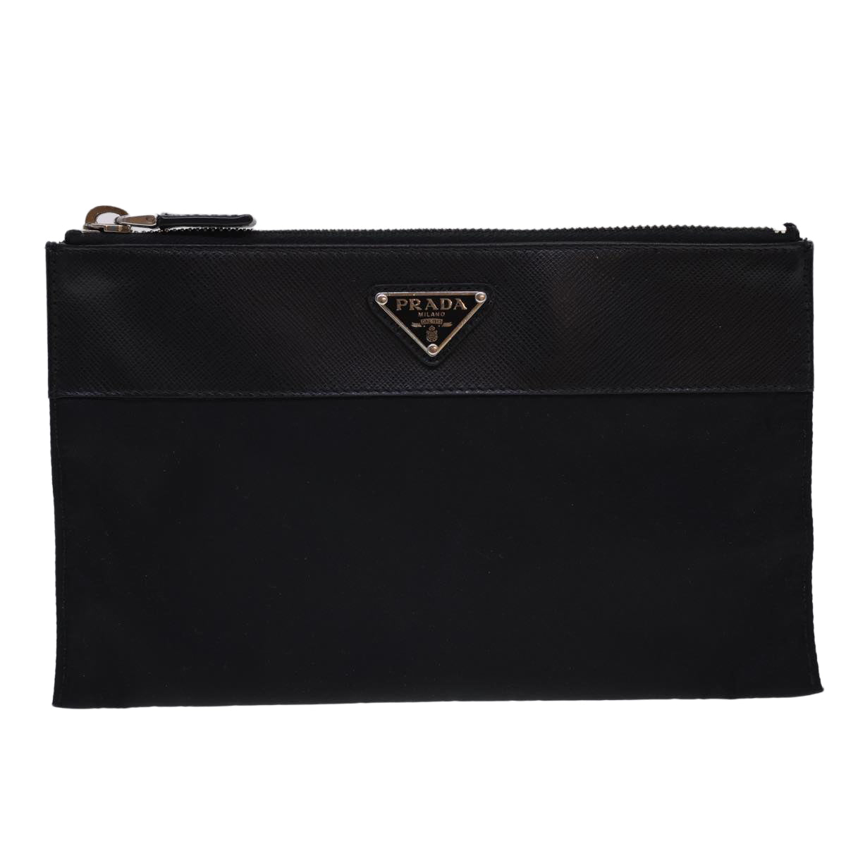 PRADA Pouch Nylon Leather Black Auth yk6556