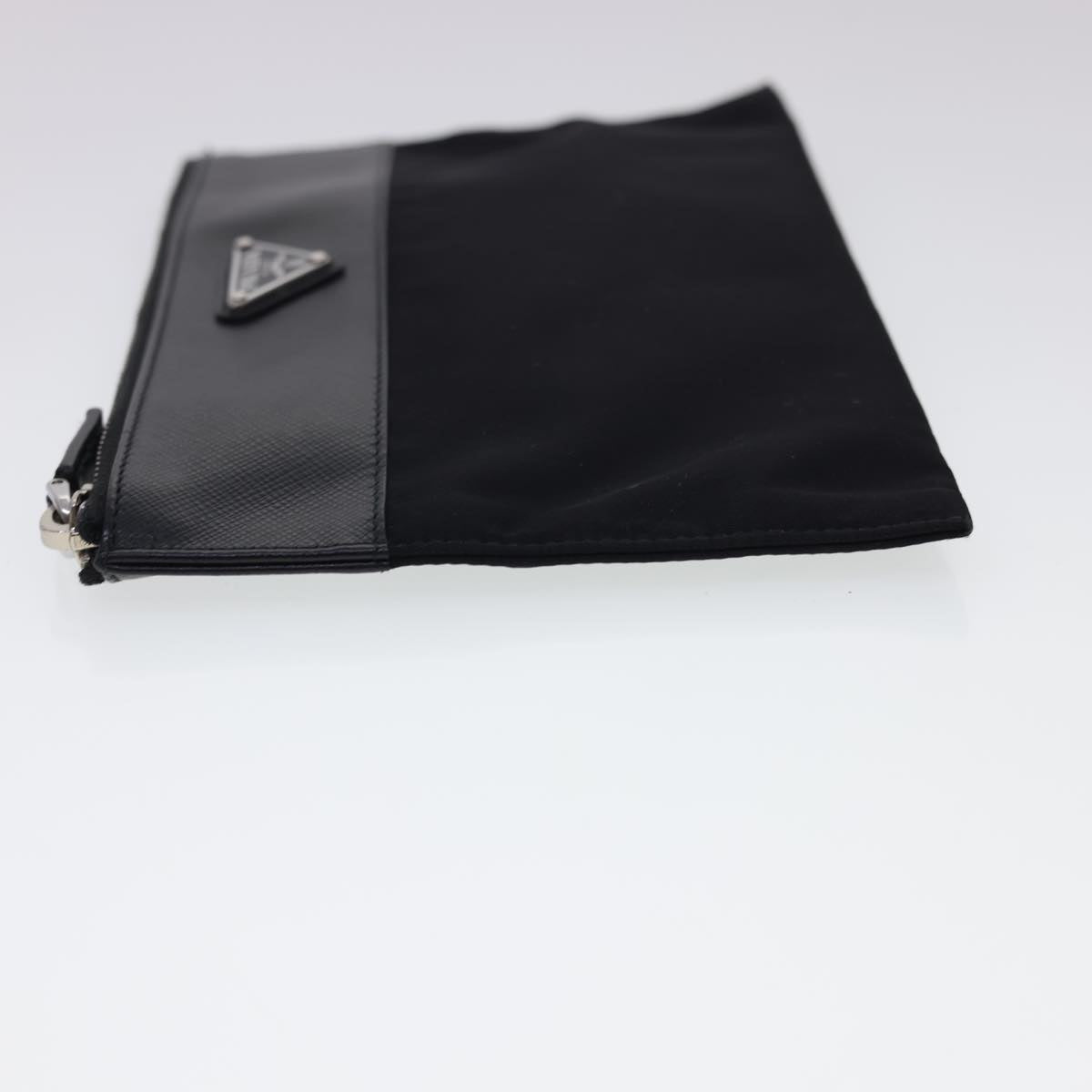 PRADA Pouch Nylon Leather Black Auth yk6556