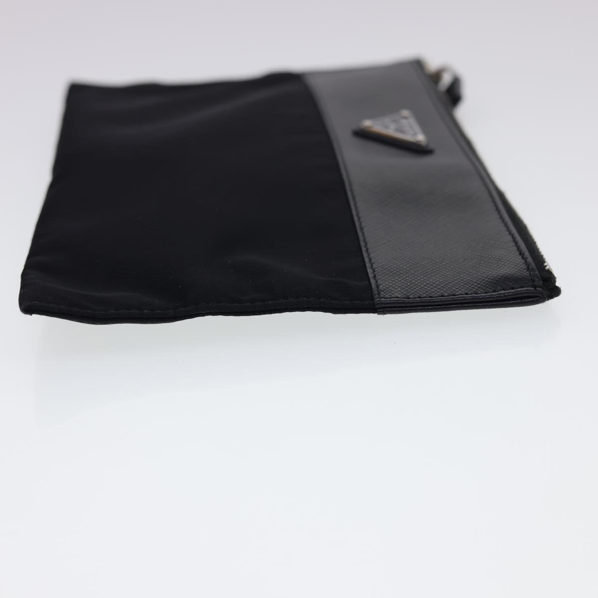 PRADA Pouch Nylon Leather Black Auth yk6556